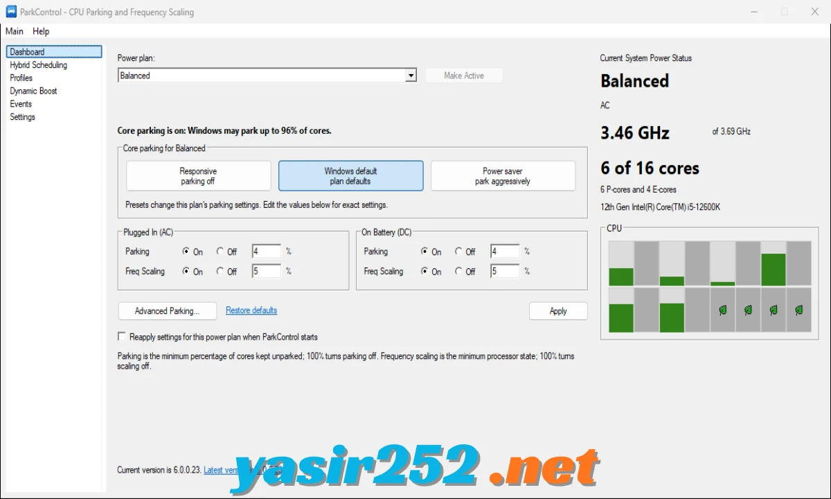 ParkControl Windows power plan optimization
